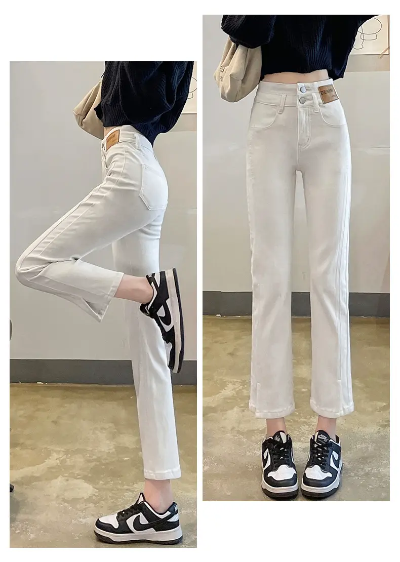 Women Cropped Split Cigarette Pants Blue Warm — feature 23