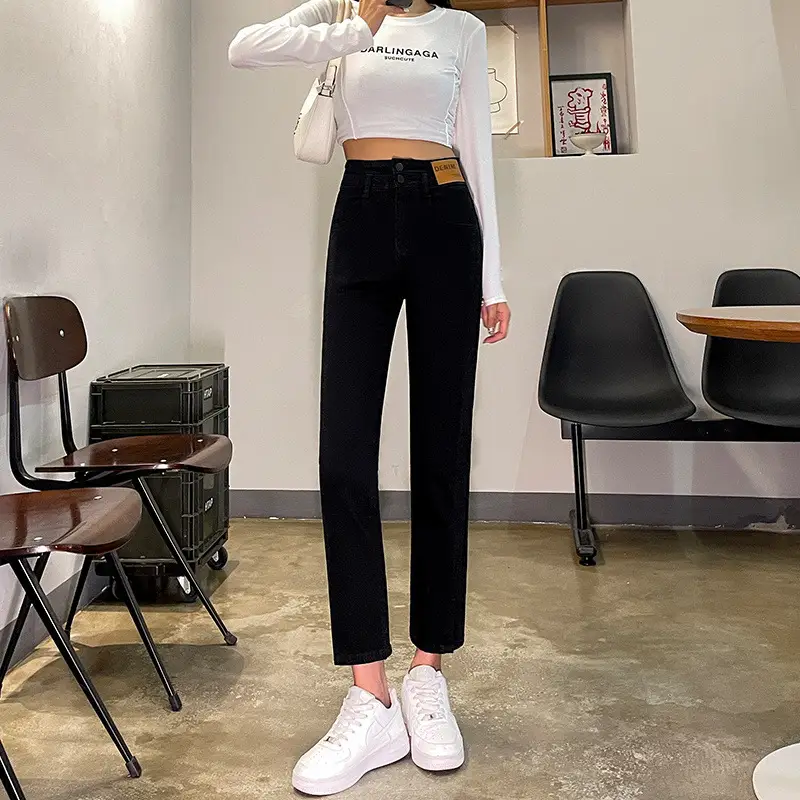 Women Cropped Split Cigarette Pants Blue Warm - Image 2