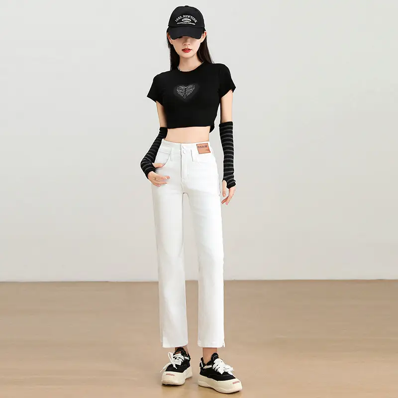 Women Cropped Split Cigarette Pants Blue Warm - Image 4