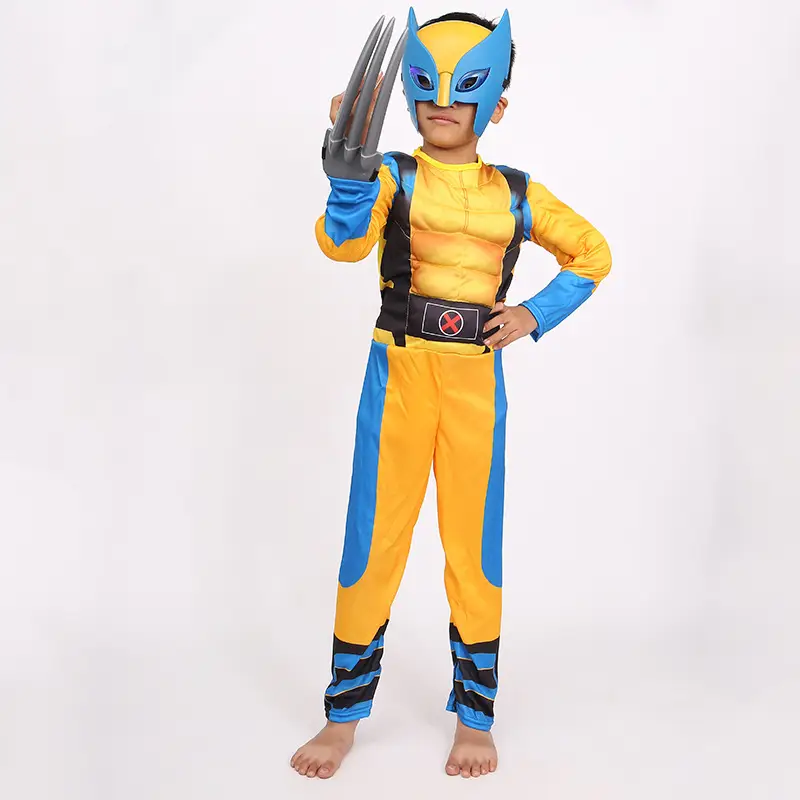 Children's Wolverine Costume Blue Yellow Muscle Cosplay - Image 7