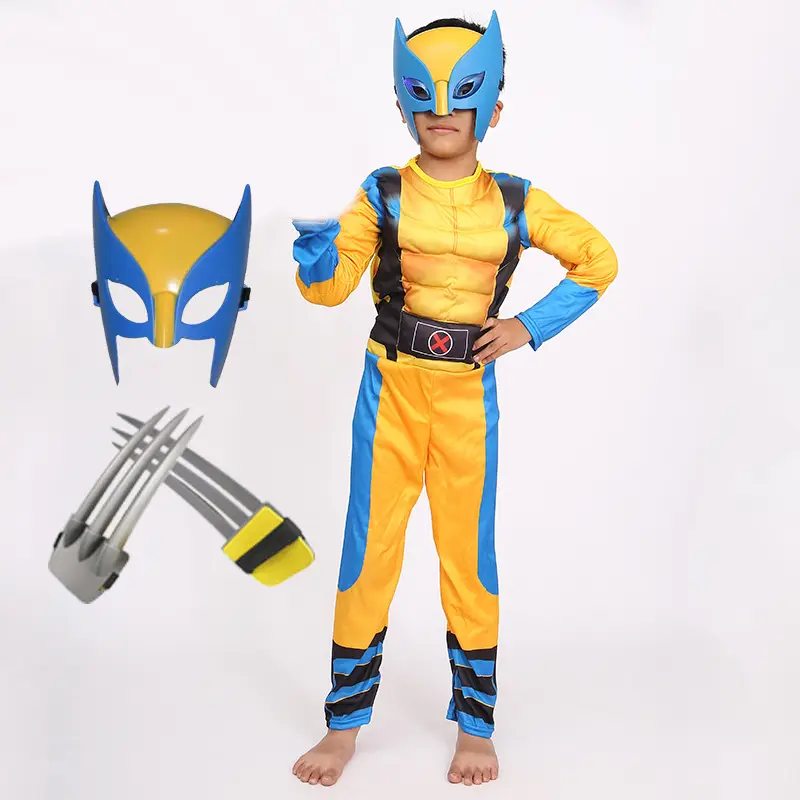 Children's Wolverine Costume Blue Yellow Muscle Cosplay - Image 2