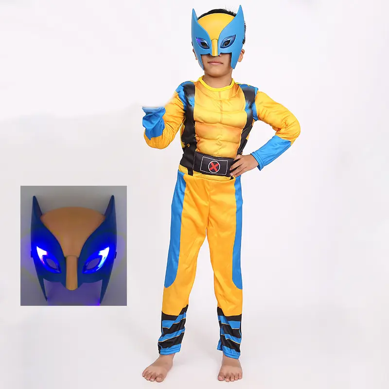 Children's Wolverine Costume Blue Yellow Muscle Cosplay - Image 3