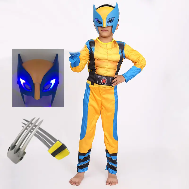 Children's Wolverine Costume Blue Yellow Muscle Cosplay - Image 4