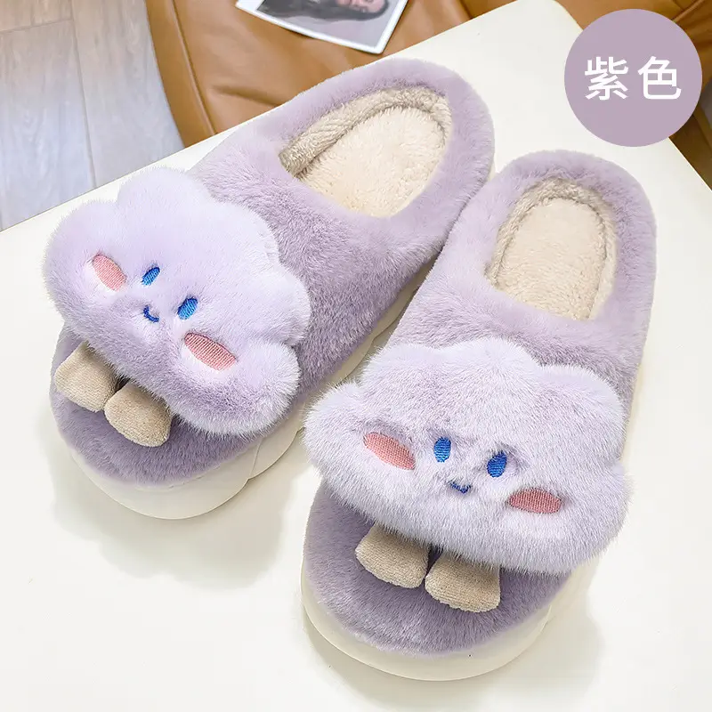 Cute cloud bag with cotton slippers women's autumn and winter home room velvet warm thick bottom wool plush slippers wholesale