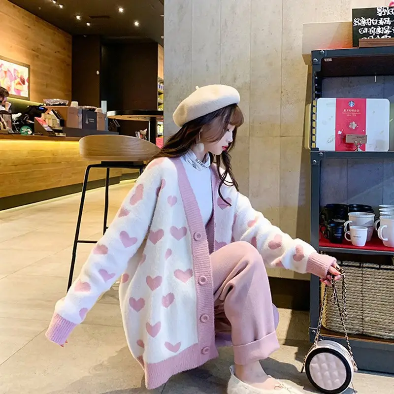 Pink Heart Polka Dot Knitted Cardigan for Women — feature 3