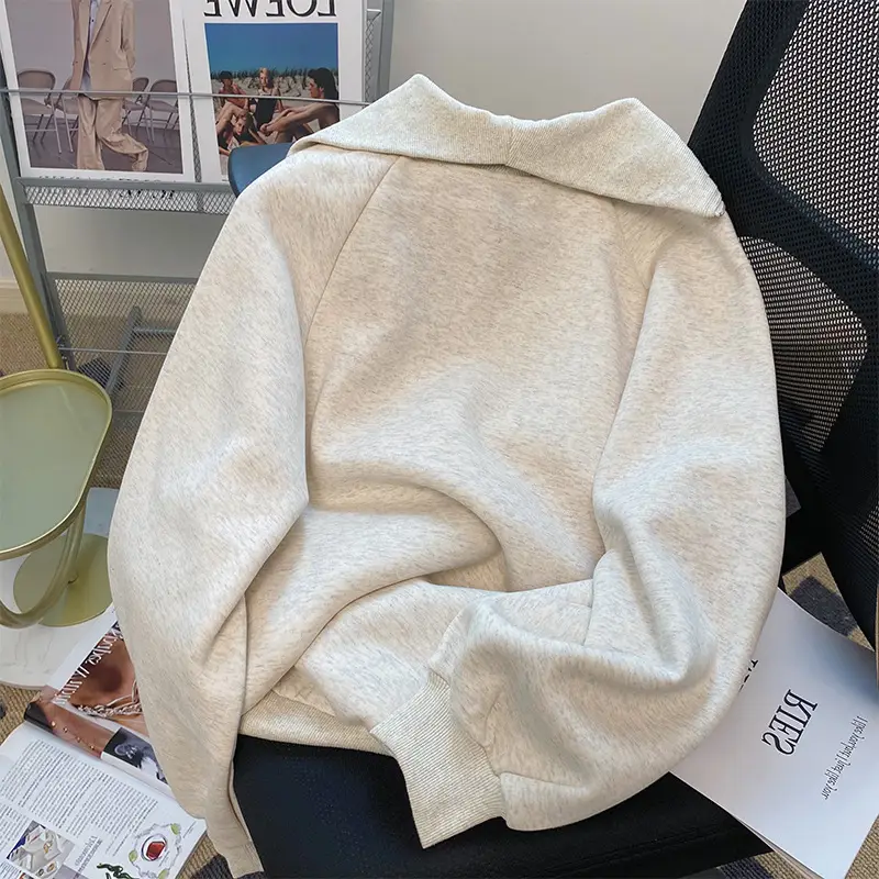 Women's Cream Full-Zip Hoodie with Black Logo