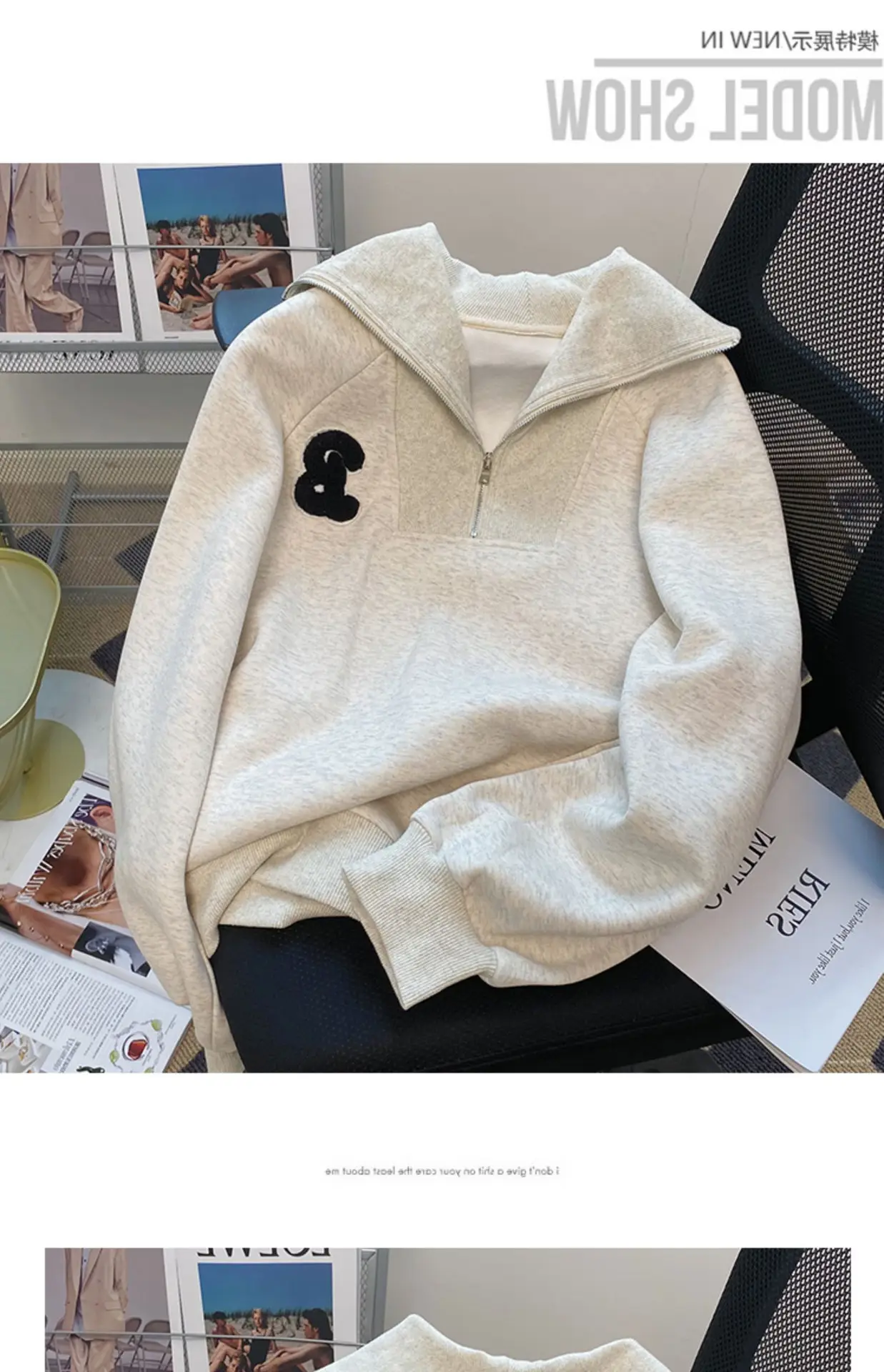 Women's Cream Full-Zip Hoodie with Black Logo — feature 2