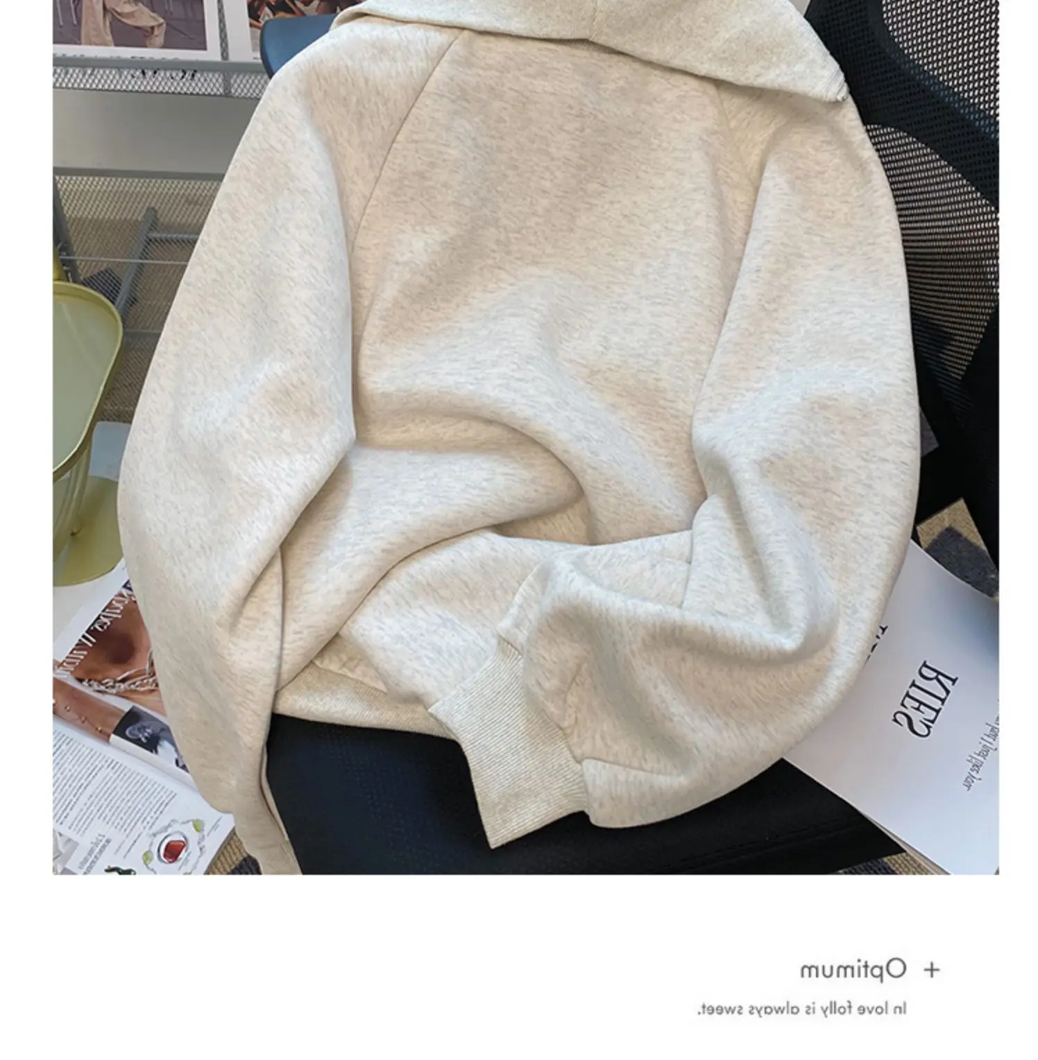 Women's Cream Full-Zip Hoodie with Black Logo — feature 3