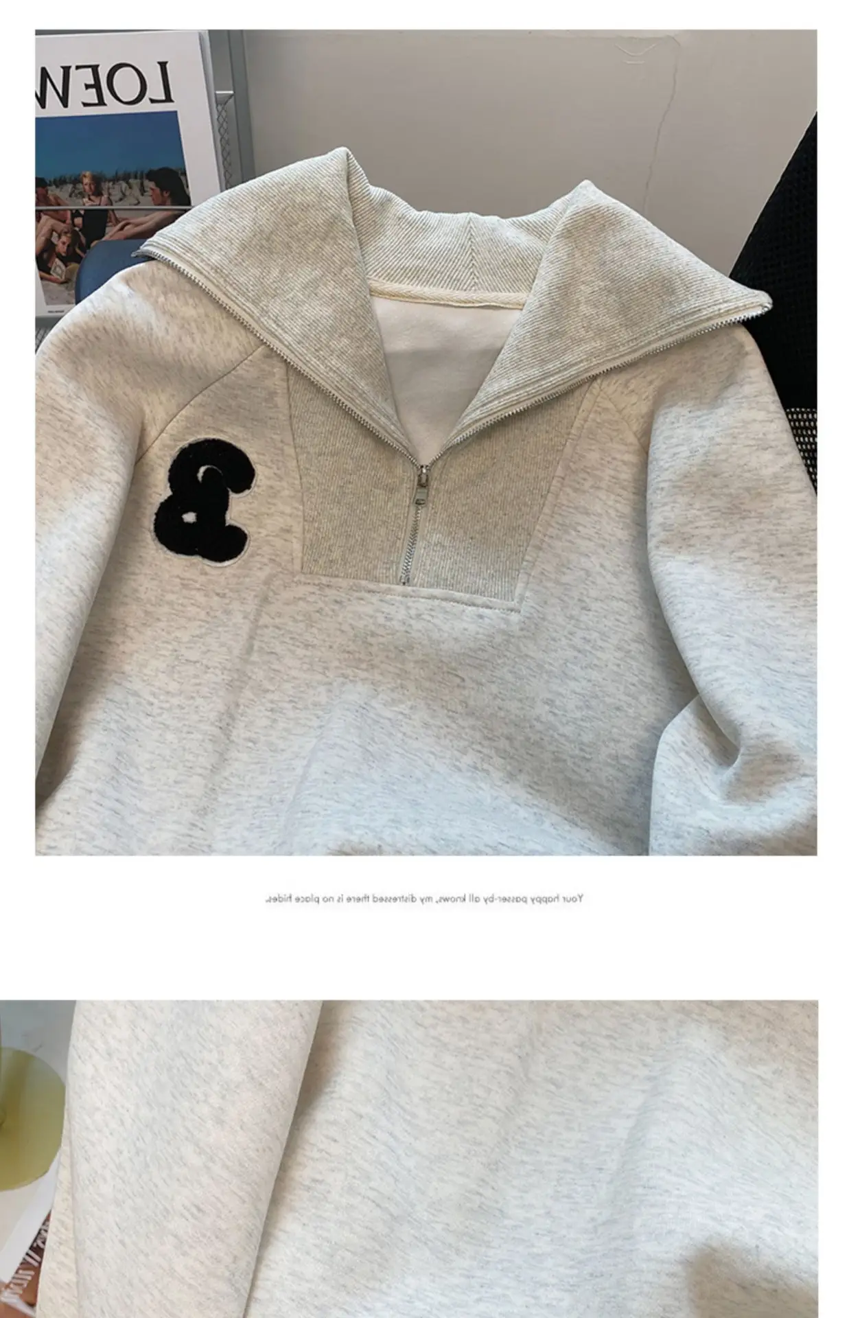 Women's Cream Full-Zip Hoodie with Black Logo — feature 4