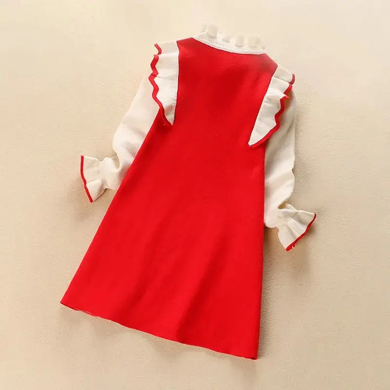 Girls' Black White Knitted Dress Long Sleeve Winter - Image 5