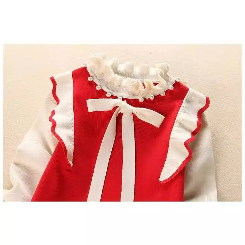 Girls' Black White Knitted Dress Long Sleeve Winter - Image 6