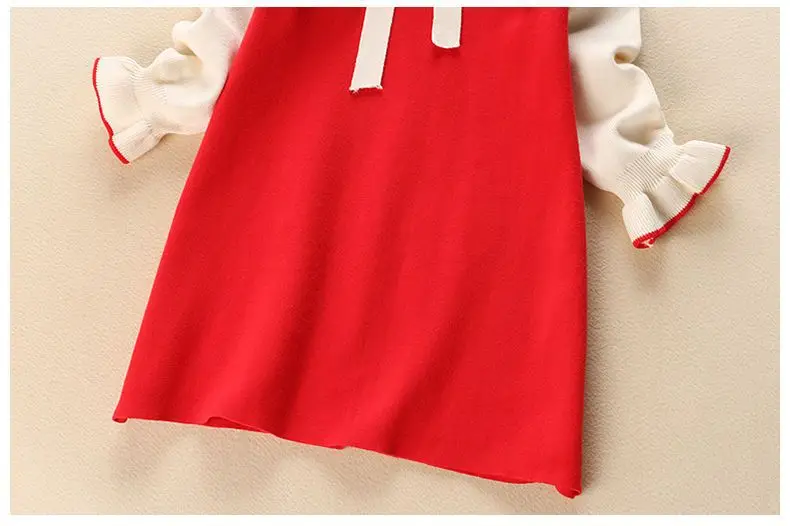 Girls' Black White Knitted Dress Long Sleeve Winter — feature 12