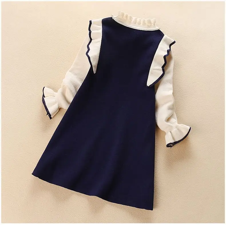 Girls' Black White Knitted Dress Long Sleeve Winter — feature 15