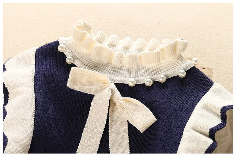 Girls' Black White Knitted Dress Long Sleeve Winter — feature 16