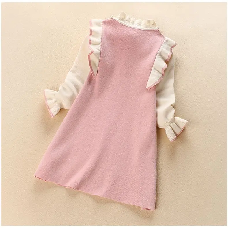 Girls' Black White Knitted Dress Long Sleeve Winter — feature 19