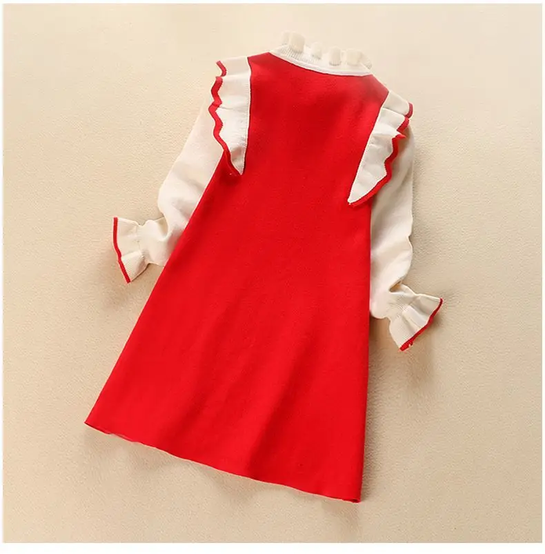 Girls' Black White Knitted Dress Long Sleeve Winter — feature 9