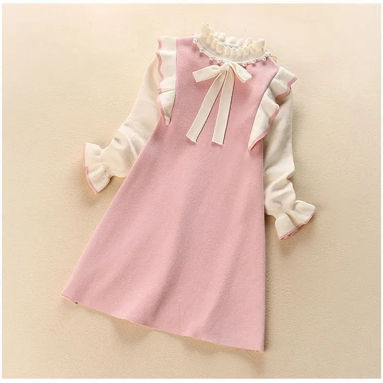 Girls' Black White Knitted Dress Long Sleeve Winter - Image 2