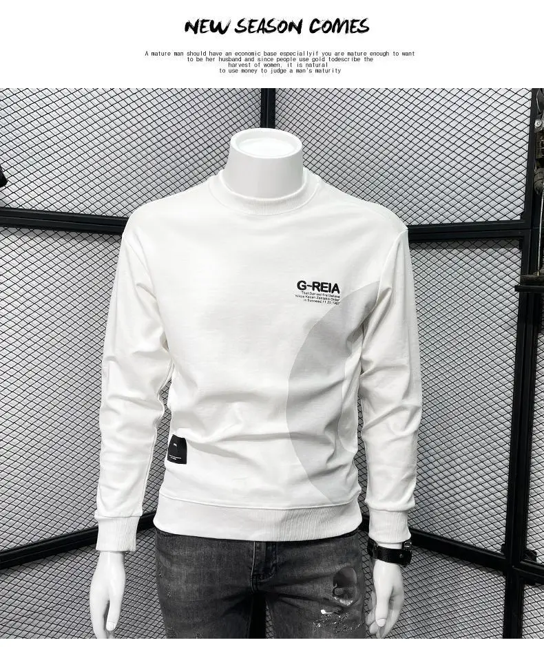 Men's White Korean Style Round Neck Sweater 2022 — feature 10
