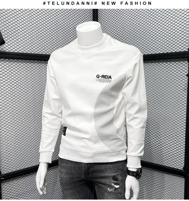 Men's White Korean Style Round Neck Sweater 2022 — feature 11