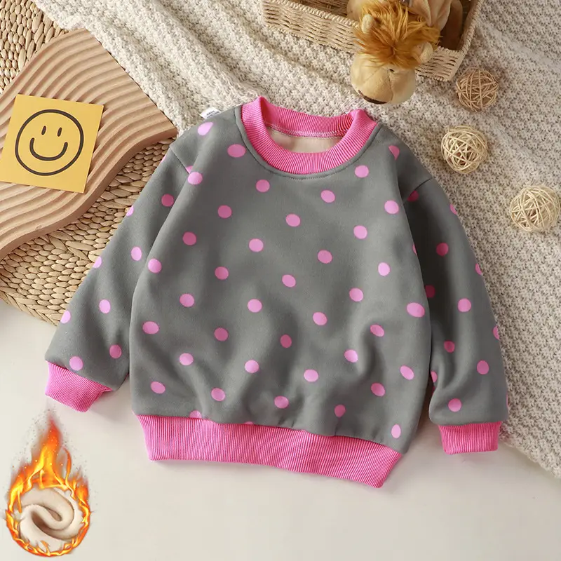 2022 Korean Style Kids Sweatshirt Grey Pink Polka Dot Medium Large - Image 4