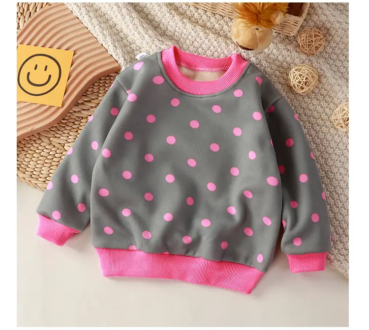 2022 Korean Style Kids Sweatshirt Grey Pink Polka Dot Medium Large β feature 11