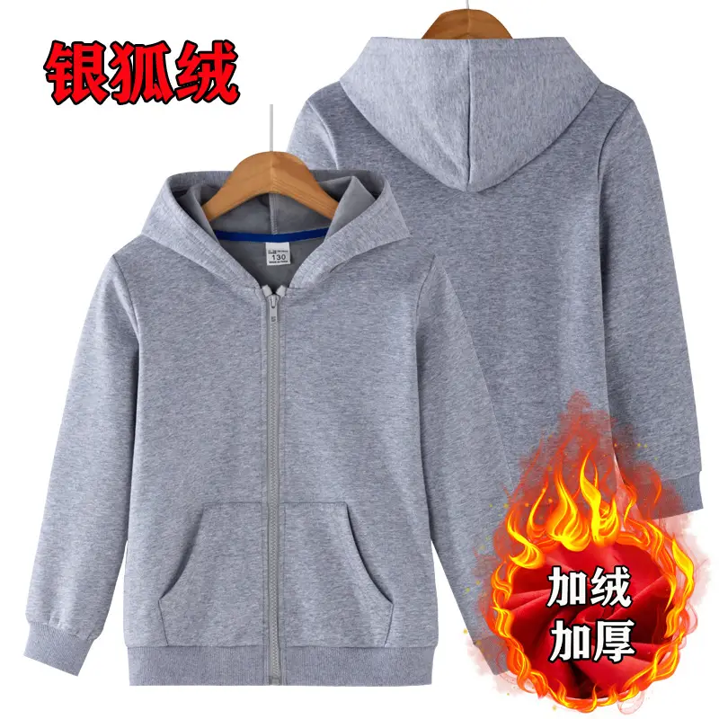 Blue Fleece Zipper Hoodie for Boys Middle Age Winter - Image 3