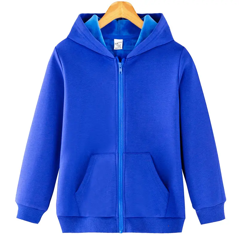 Blue Fleece Zipper Hoodie for Boys Middle Age Winter - Image 7