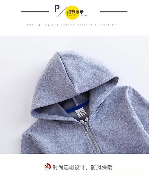 Blue Fleece Zipper Hoodie for Boys Middle Age Winter — feature 10
