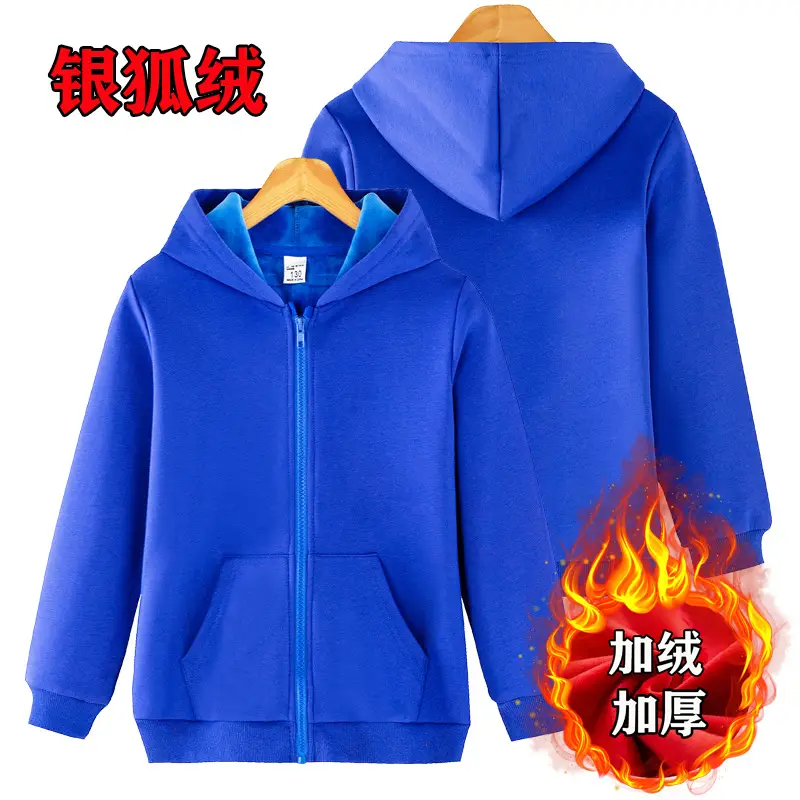 Blue Fleece Zipper Hoodie for Boys Middle Age Winter - Image 5