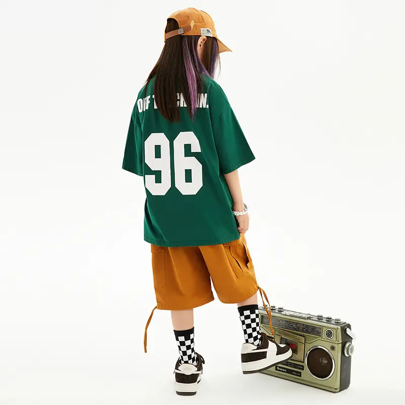 Hip-hop Kids Performance Suit Green Brown Shorts Set - Image 5