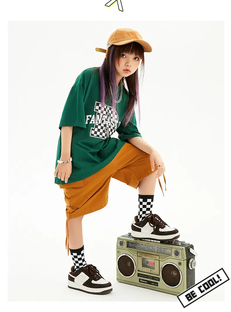 Hip-hop Kids Performance Suit Green Brown Shorts Set — feature 11