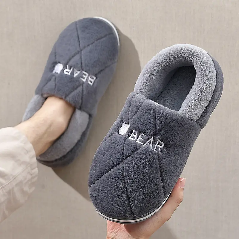 Men's Winter Large Size Indoor Home Plush Warm Non-Slip Pineapple Cotton Slippers with Heel Cover