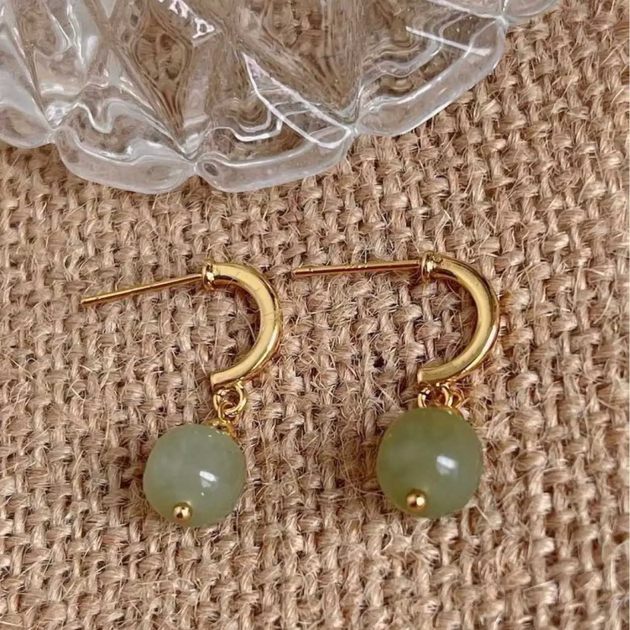 Retro Jade Blue Earrings 925 Silver 14k Gold - Image 4