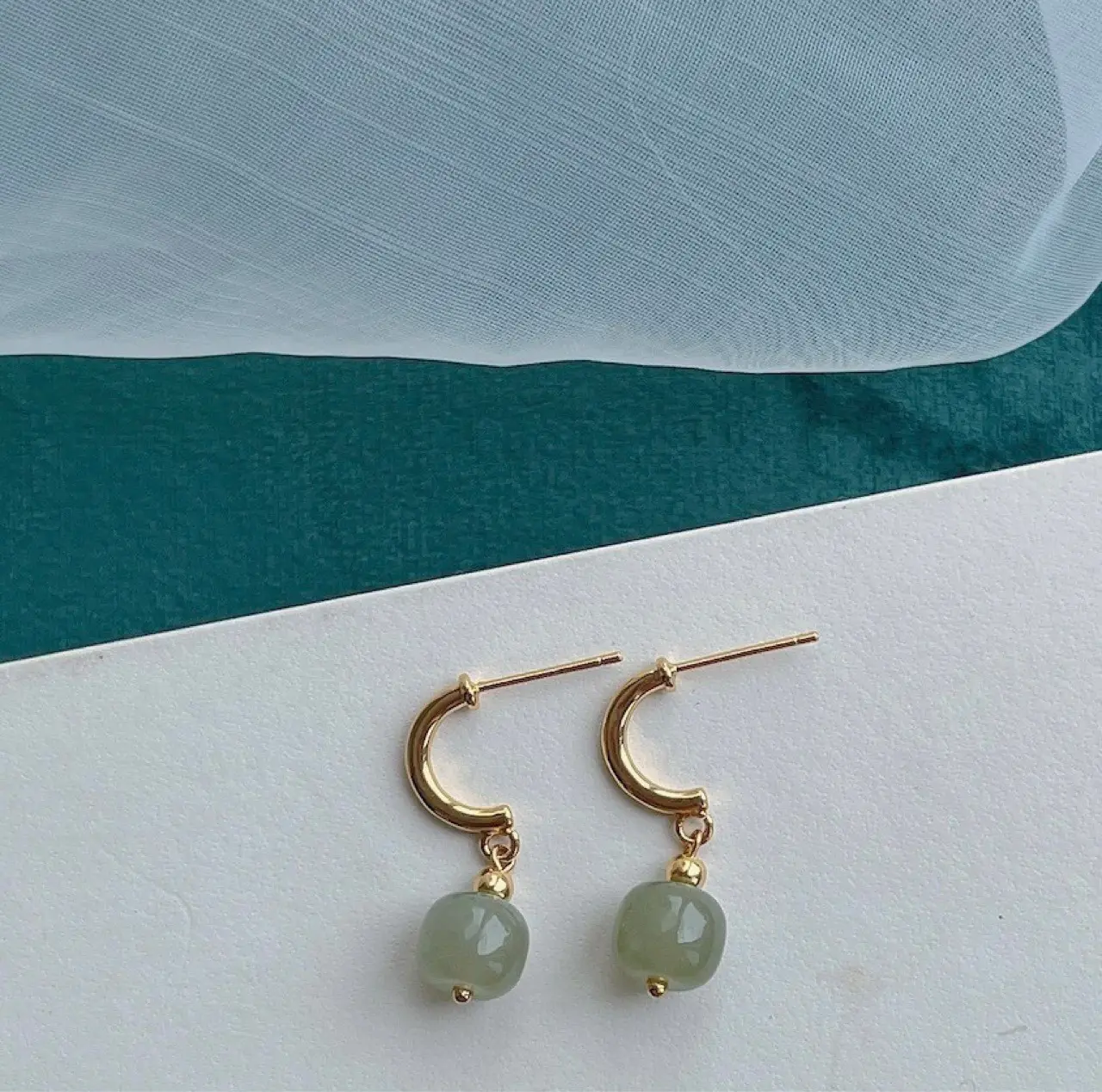Retro Jade Blue Earrings 925 Silver 14k Gold — feature 10