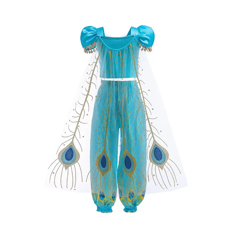 Halloween Princess Jasmine Dress Blue Peacock Print - Image 5