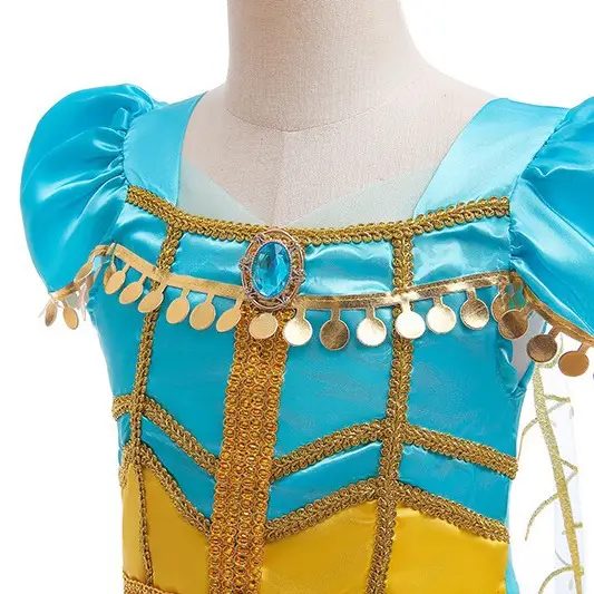 Halloween Princess Jasmine Dress Blue Peacock Print - Image 6