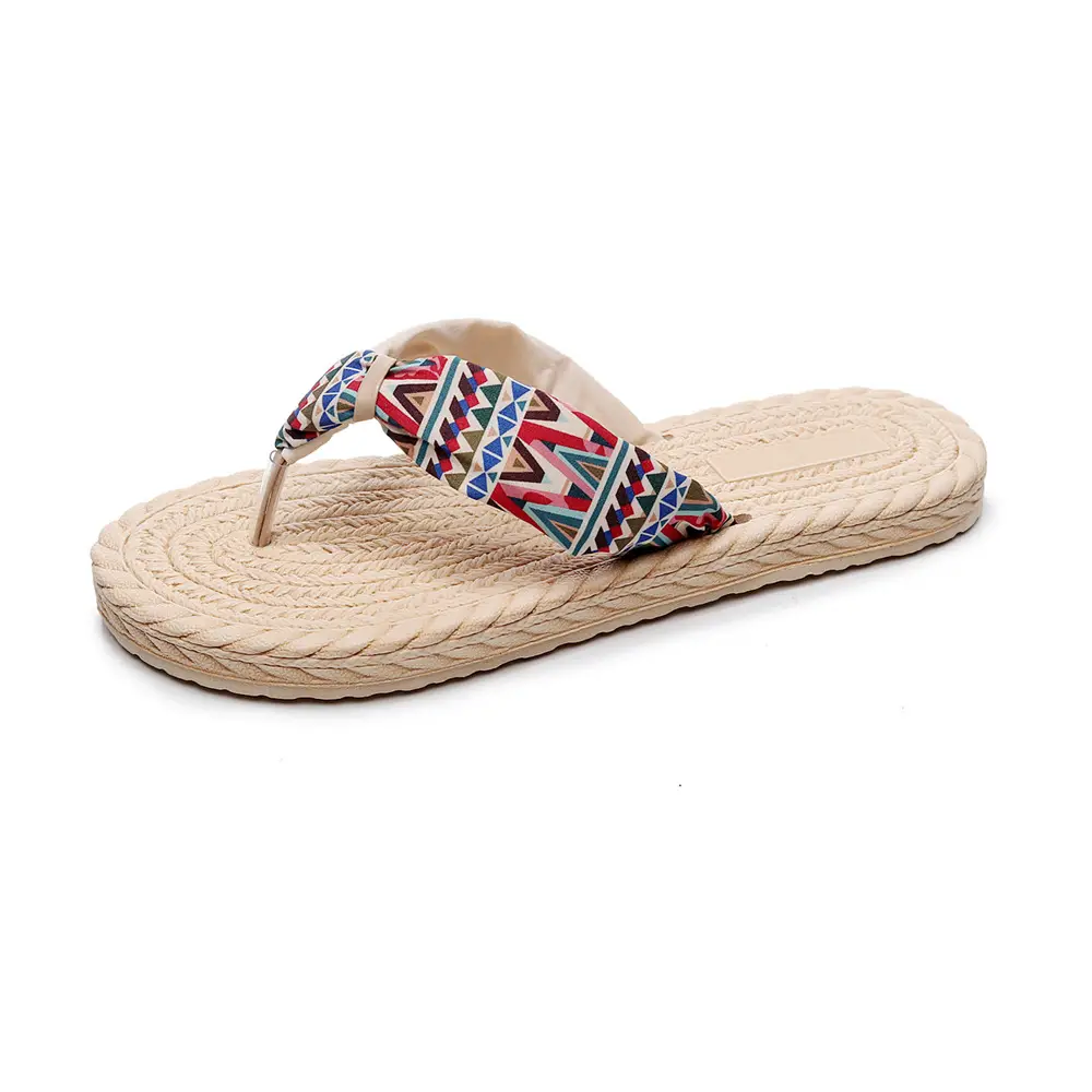 Summer New Style Slippers Ethnic Style Japanese Style Cloth Belt Stitching Home Outfit Flat Non-slip Flip Flops for Women