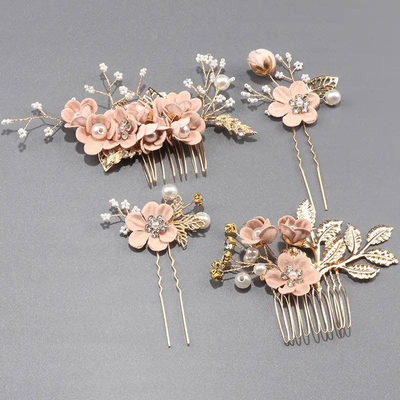 White Pearl Flower Hairpin with Gold Plated Design - Image 24