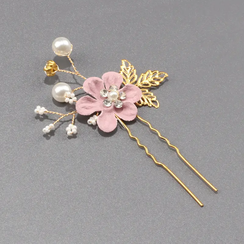 White Pearl Flower Hairpin with Gold Plated Design - Image 11