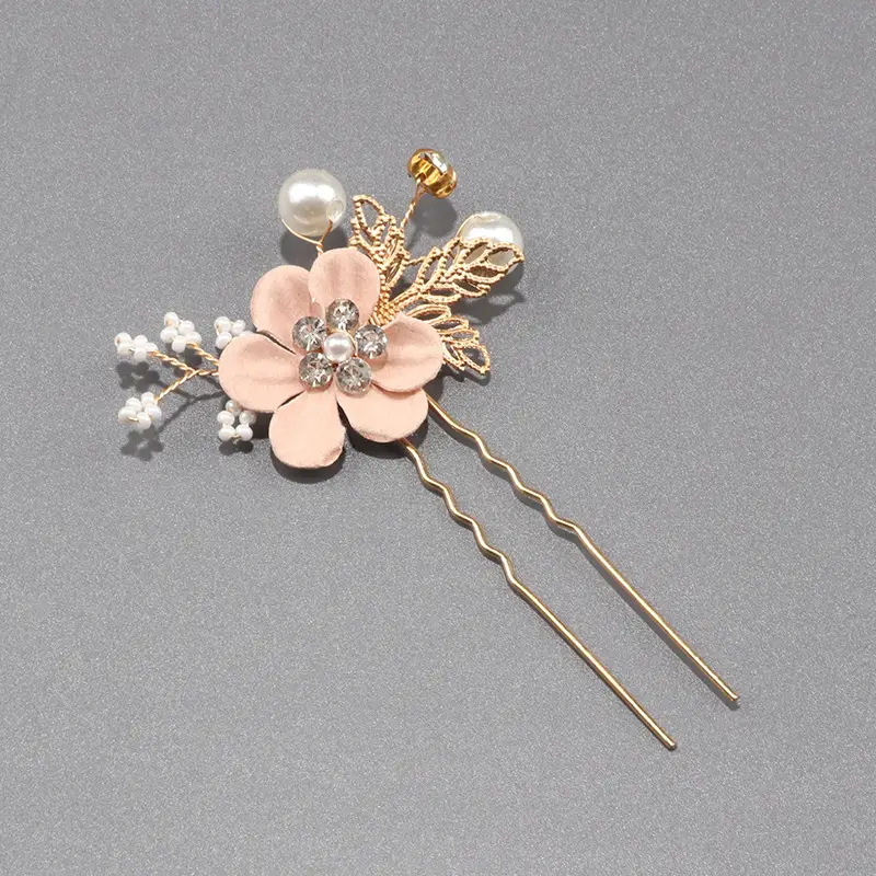 White Pearl Flower Hairpin with Gold Plated Design - Image 15