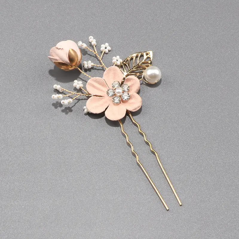 White Pearl Flower Hairpin with Gold Plated Design - Image 16