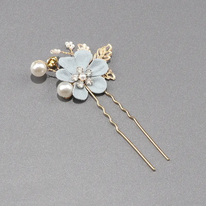 White Pearl Flower Hairpin with Gold Plated Design - Image 19