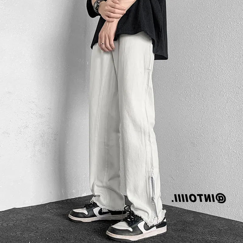 Men Slim Cargo Pants Zipper Style White