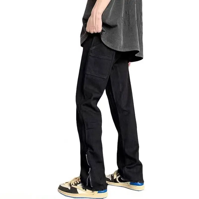 Men Slim Cargo Pants Zipper Style White