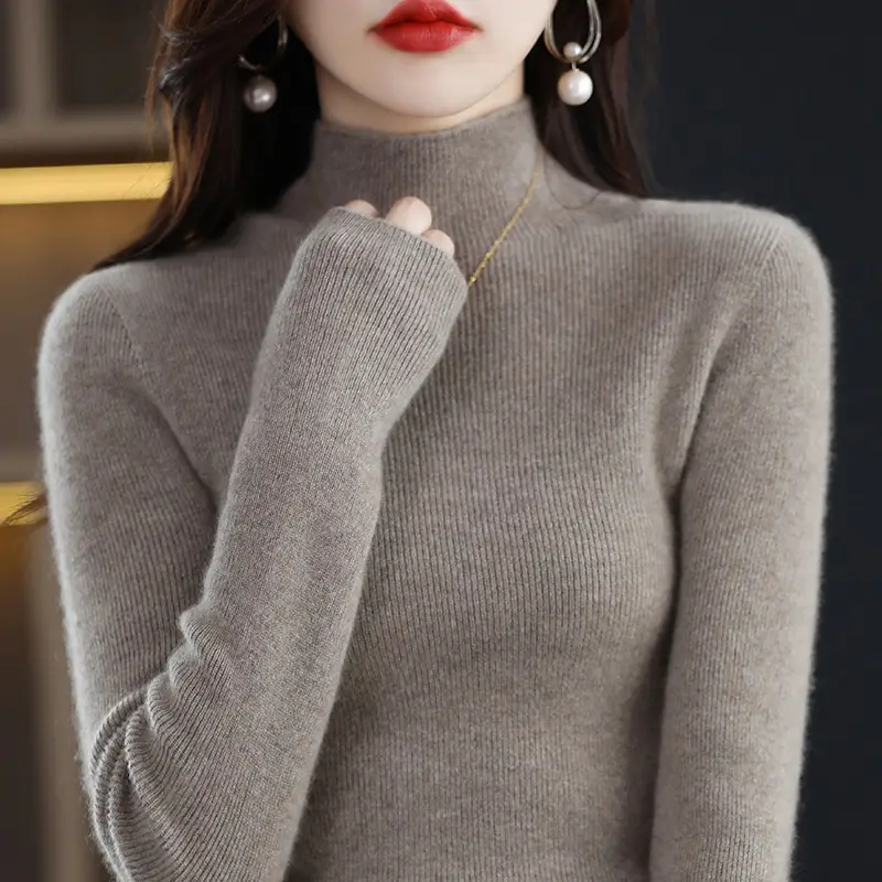 Women's Knit Half Turtleneck Neckwear Brown - Image 3