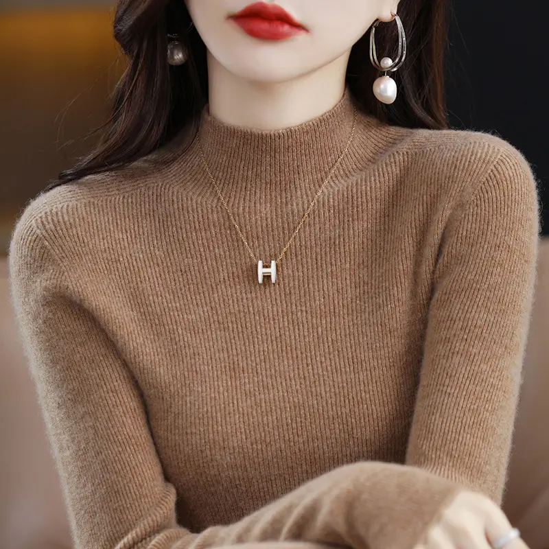 Women's Knit Half Turtleneck Neckwear Brown - Image 4