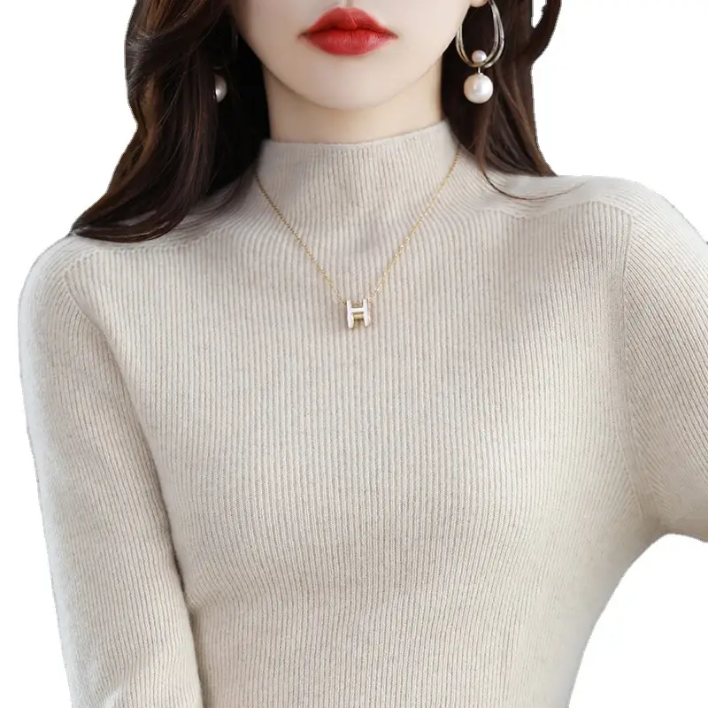 Women's Knit Half Turtleneck Neckwear Brown - Image 6