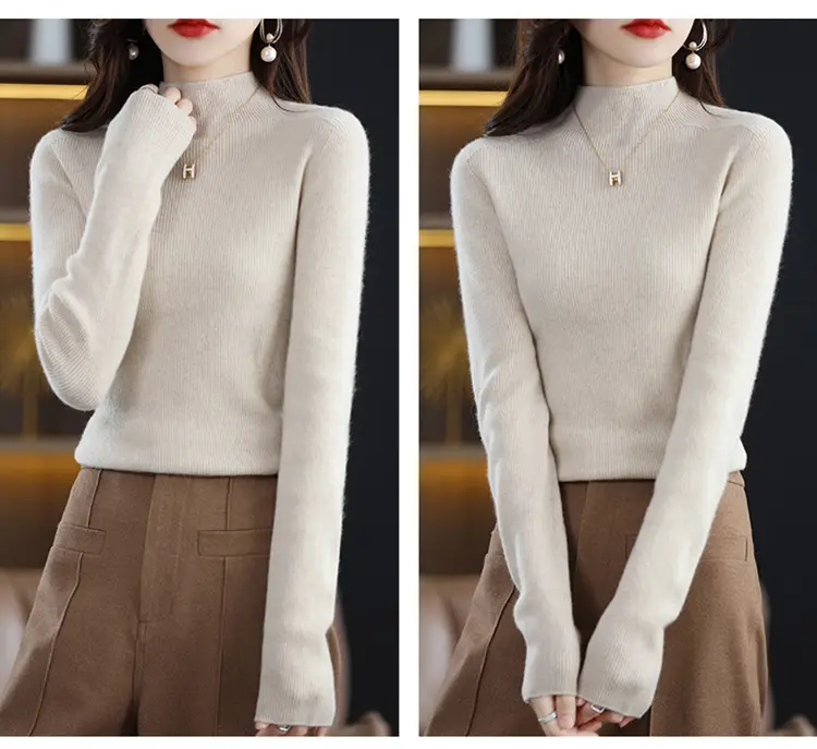 Women's Knit Half Turtleneck Neckwear Brown — feature 10