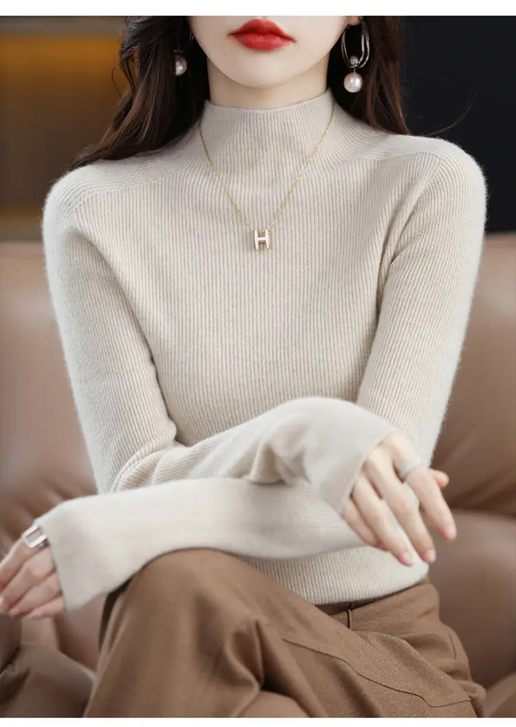 Women's Knit Half Turtleneck Neckwear Brown — feature 11