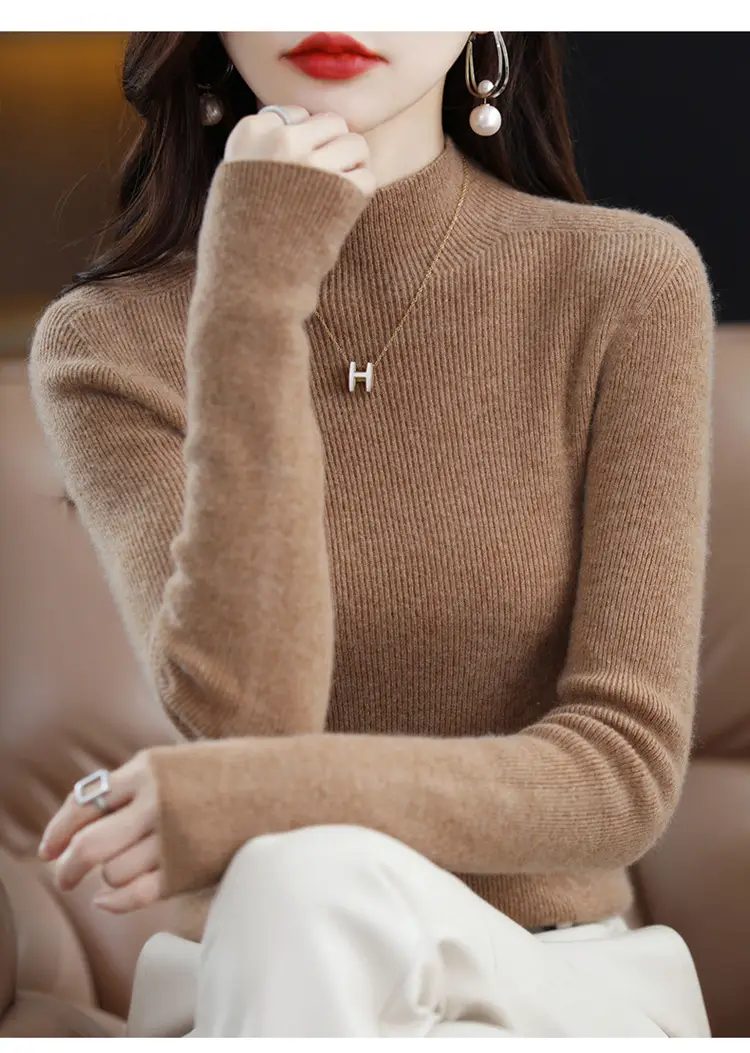 Women's Knit Half Turtleneck Neckwear Brown — feature 12